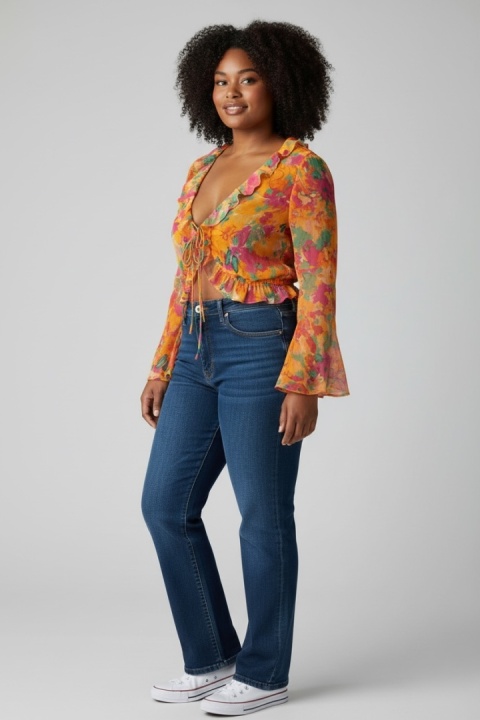 Bluzka Bik Bok – asymetryczna, floral, crop top, Y2K – rozmiar S (36)