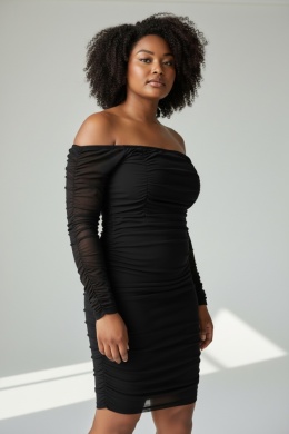 Czarna marszczona sukienka mesh PrettyLittleThing – 36 (S) – nowa z metką
