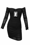 Czarna marszczona sukienka mesh PrettyLittleThing – 36 (S) – nowa z metką