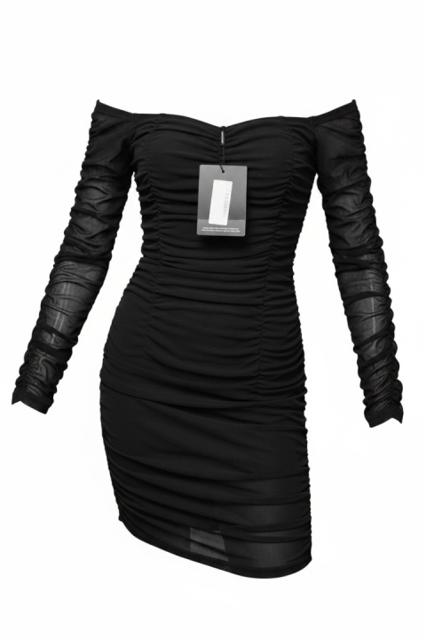 Czarna marszczona sukienka mesh PrettyLittleThing – 36 (S) – nowa z metką