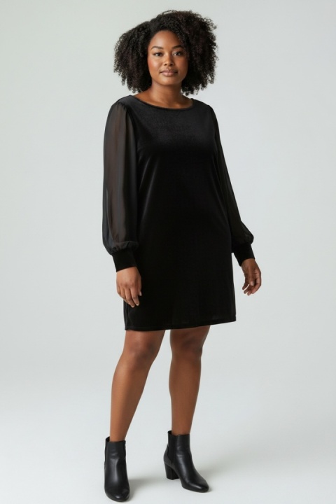 Czarna welurowa sukienka New Look z szyfonowymi rękawami – 46 (3XL) – nowa