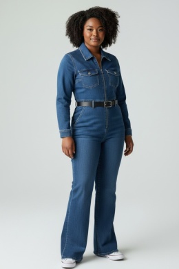 Kombinezon Amisu – denim, długi rękaw, pasek – rozmiar 36 (S)