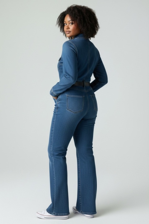 Kombinezon Amisu – denim, długi rękaw, pasek – rozmiar 36 (S)