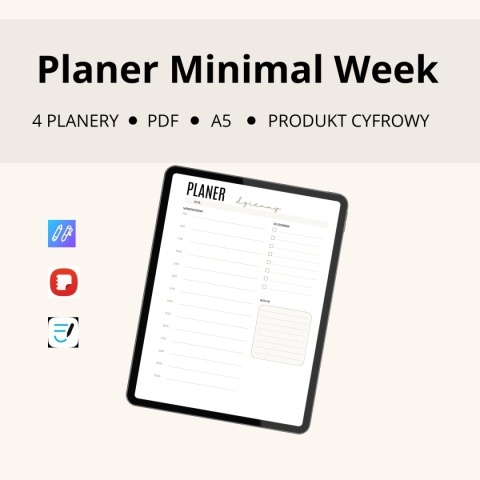 Planery Minimal Week – dzienny, tygodniowy, miesięczny i roczny (PDF)