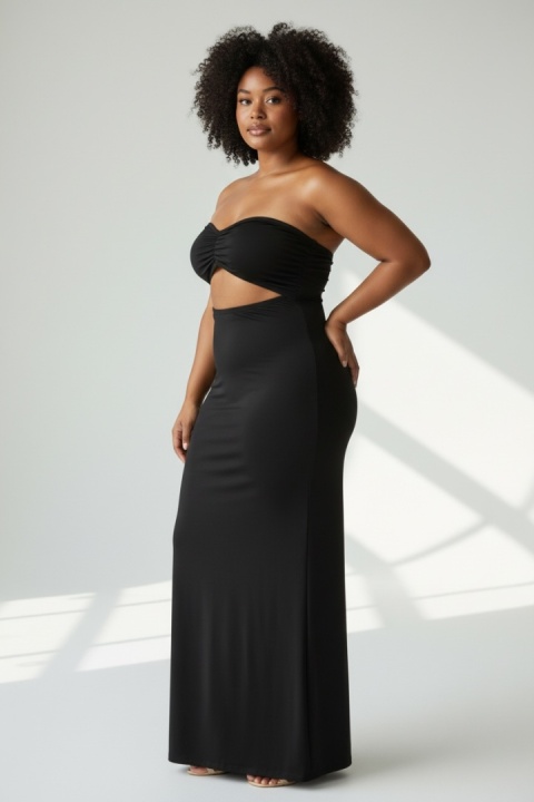 Sukienka Shein – czarna, bodycon, cut‑out, maxi – rozmiar XS (34)