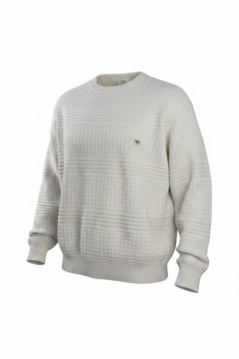 Sweter męski Camel – beżowy, strukturalny, retro vintage (rozmiar 56 / XXL)