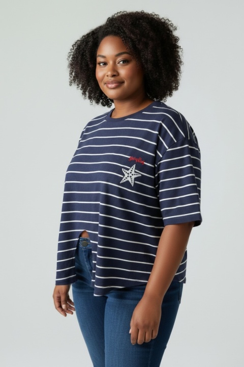T-shirt Terranova – marynarski, granatowy w paski – XL (42)